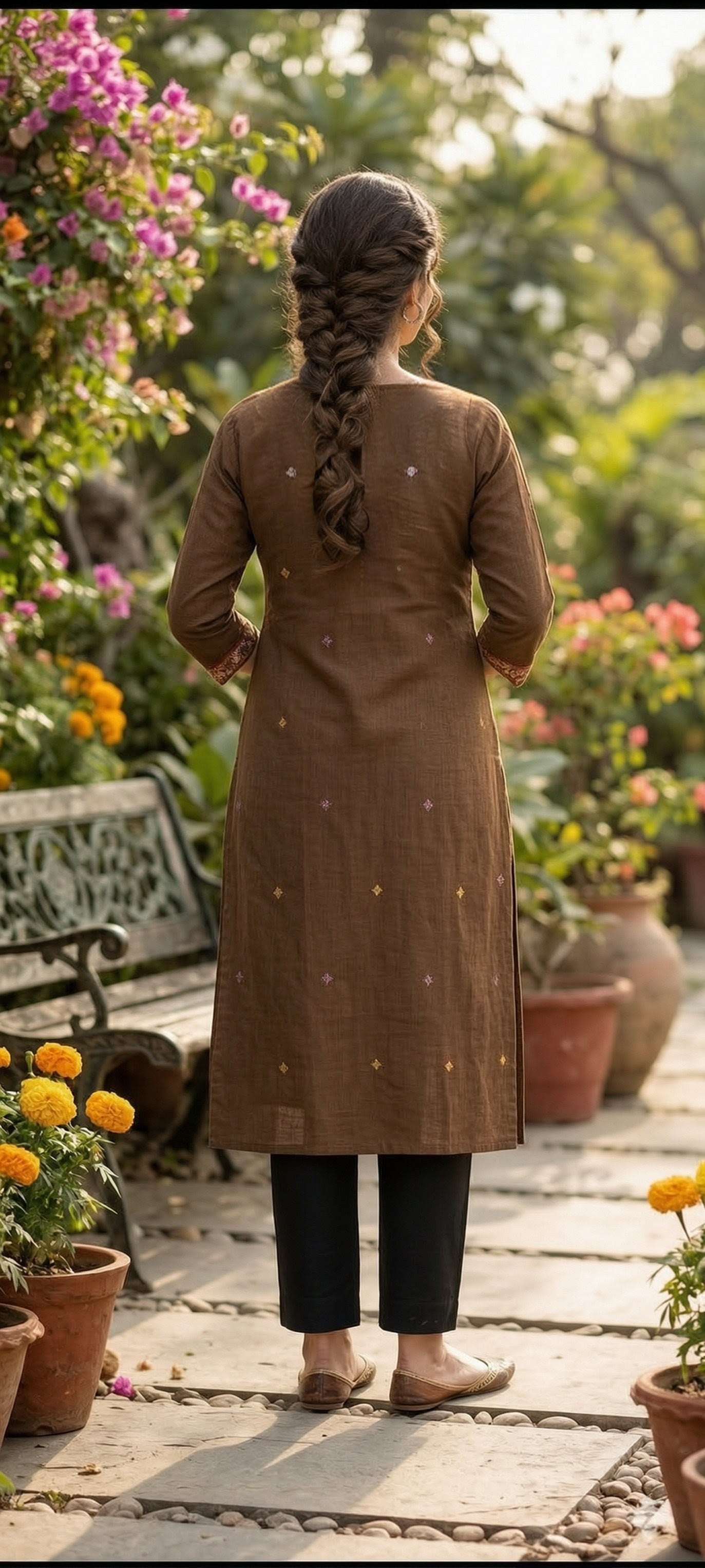 Kurti Long Cotton Slub Work SKU - CAC-KL-CSW-B-1084