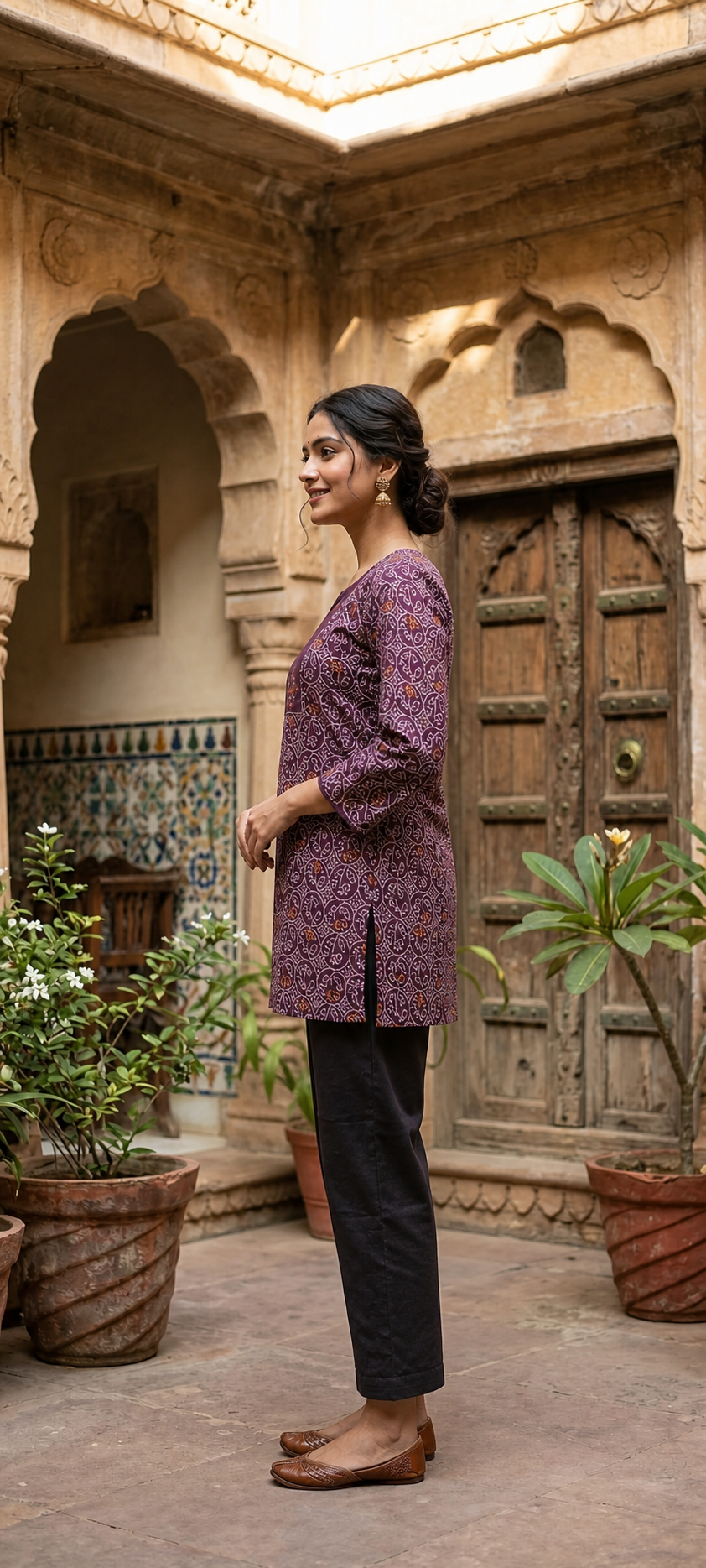 Purple Bandhani Modal Short Kurti for Women CAC-KS-BM-P-142