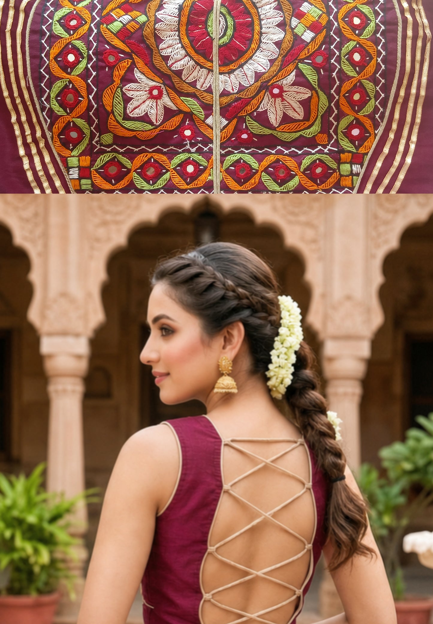 Kutchi Embroidery Sleeveless Blouse with Lace-Up Back CAC-BL-BHP-M-1