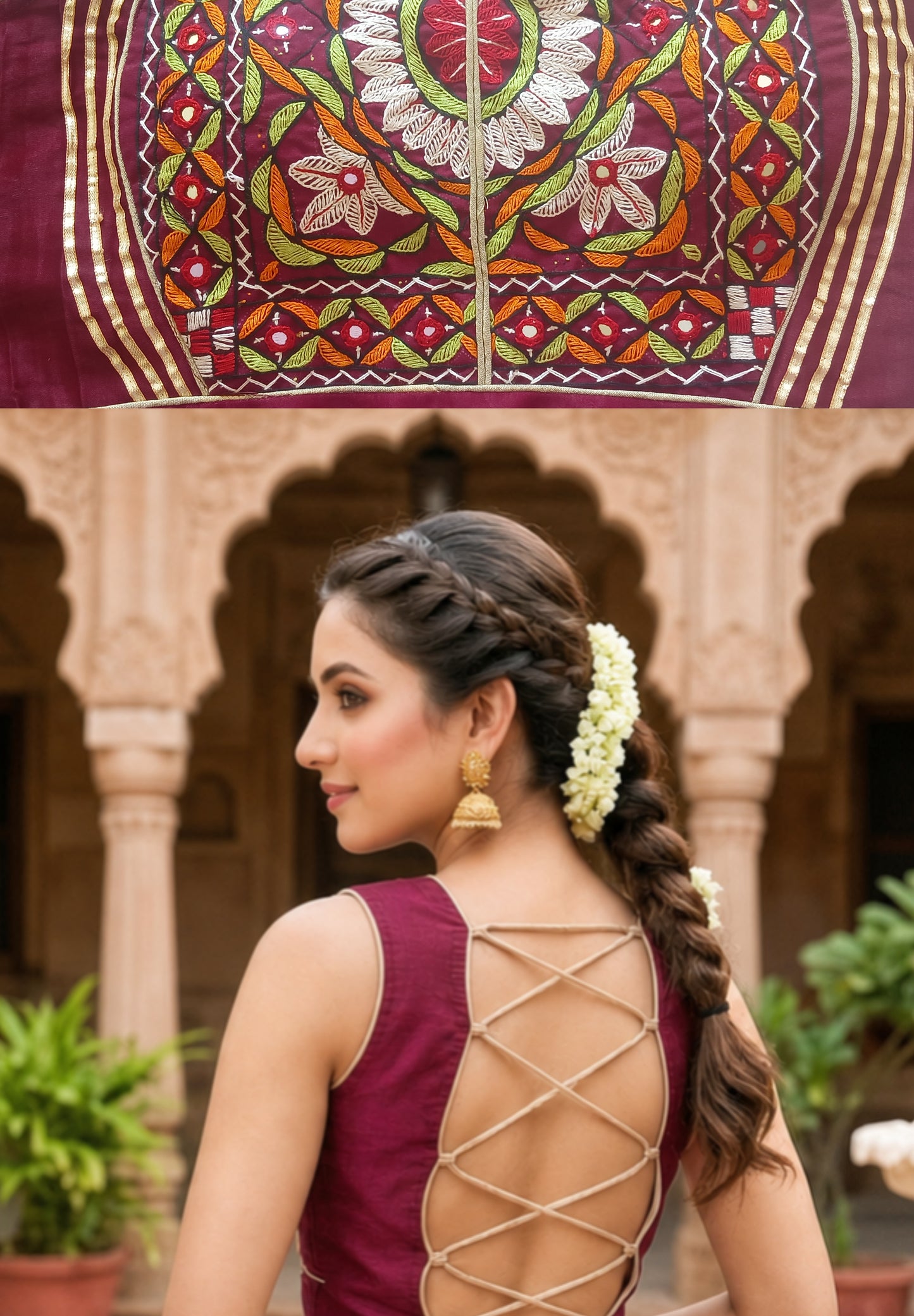 Kutchi Embroidery Sleeveless Blouse with Lace-Up Back CAC-BL-BHP-M-2