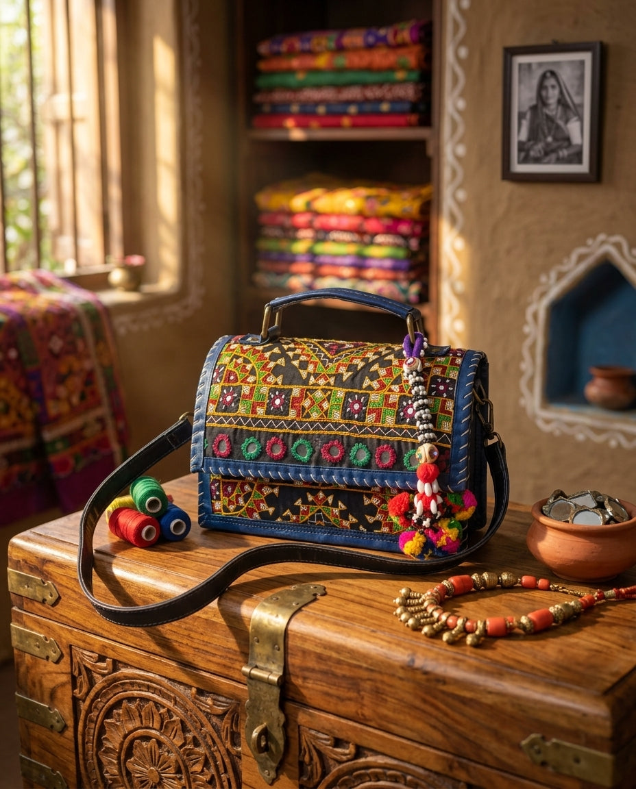 Leather Bag With Full Bharat Work SKU - CAC-LB-FB-2