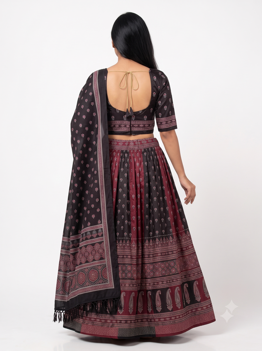 Black & Maroon Digital Print Chaniya Choli with Printed Dupatta SKU CAC-CC-DP-BM-4-1