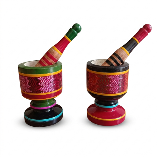 Handcrafted Lacquer Art Wooden Mortar & Pestle 1 Piece SKU - CAC-LA-WMP-1
