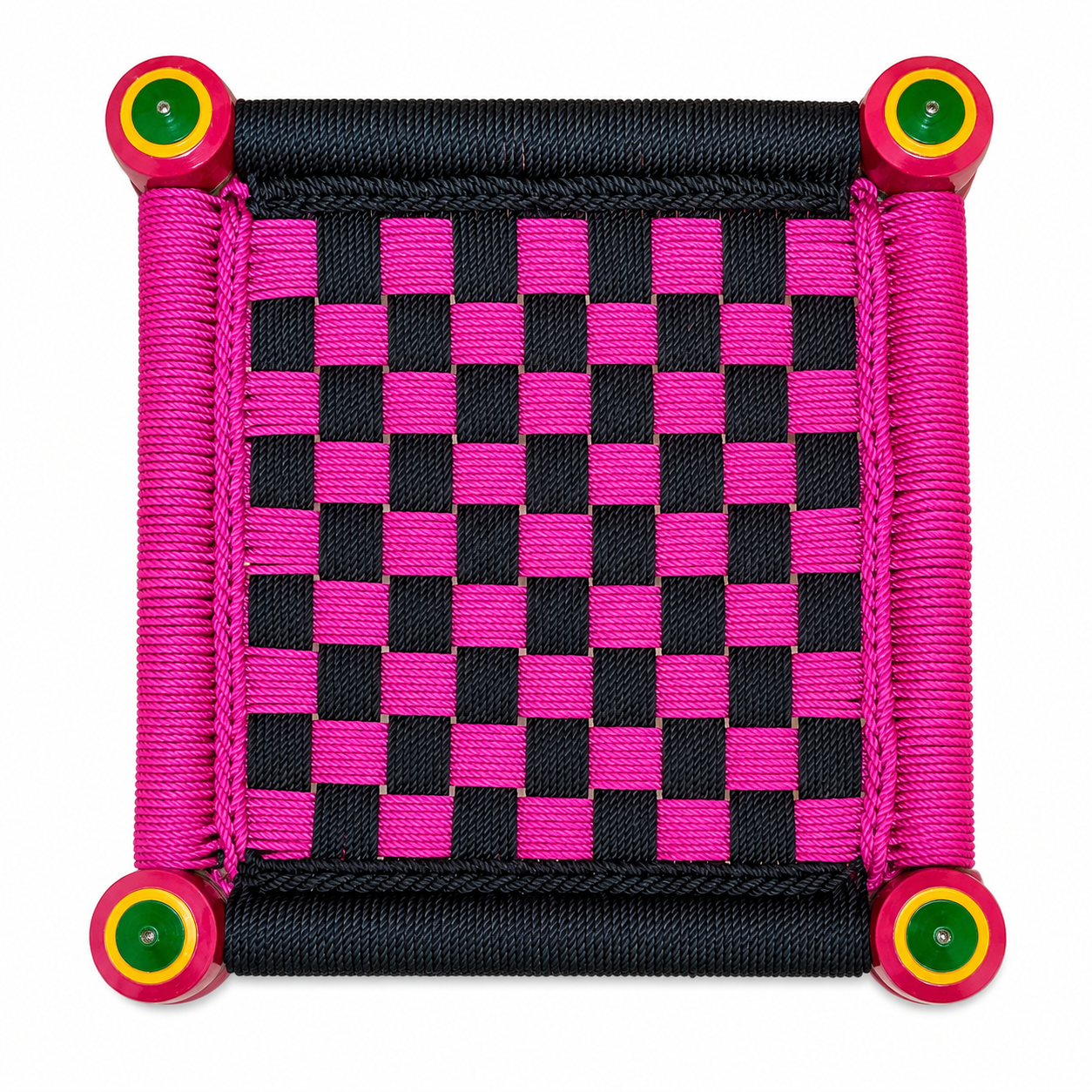 Handcrafted Multicolor Lacquer Art Wooden Sitting Stool with Woven Seat(Piece 1) SKU - CAC-LA-WSS-1