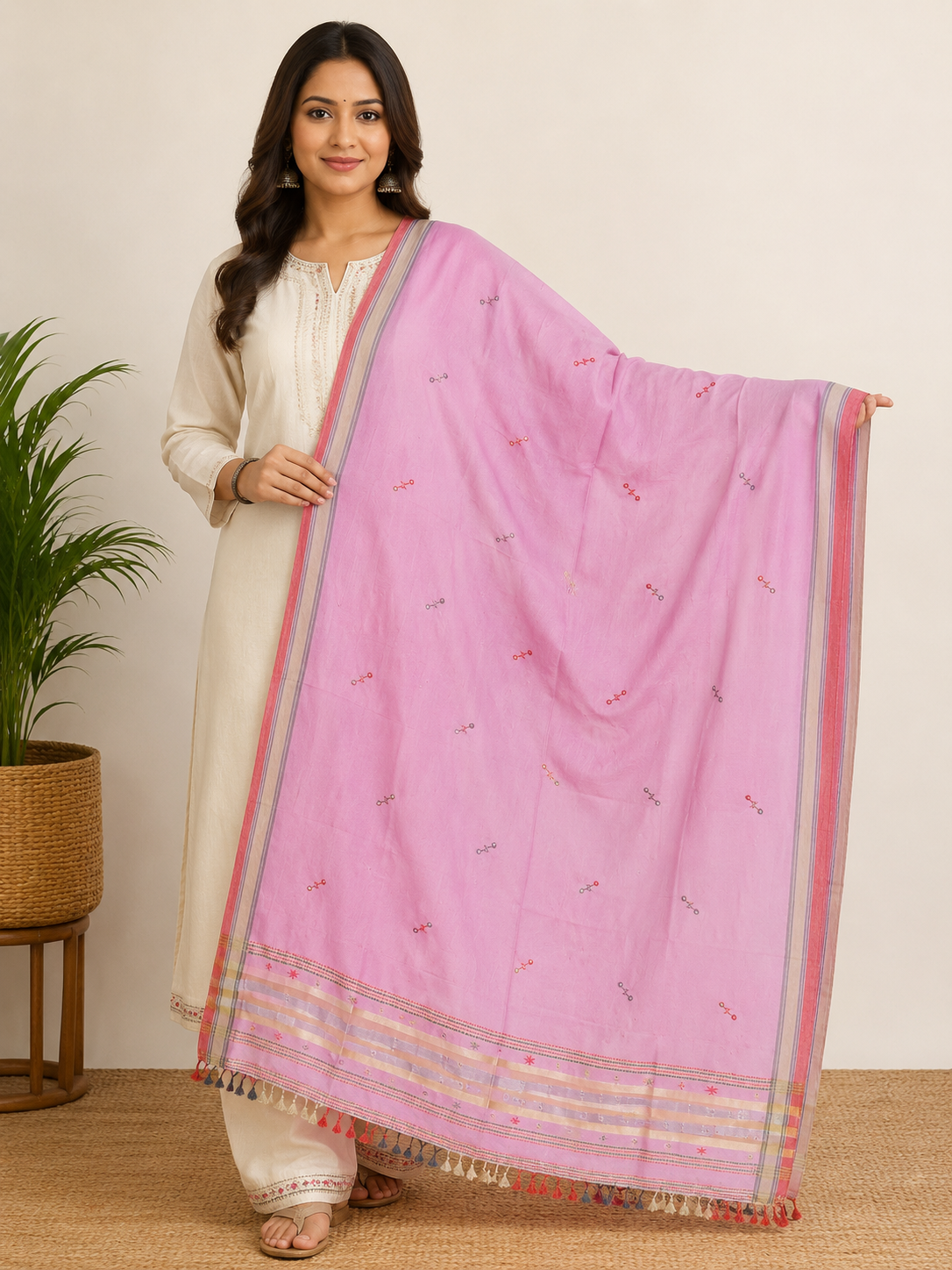 Kala cotton Dupatta Pink SKU CAC-KC-D-P-1