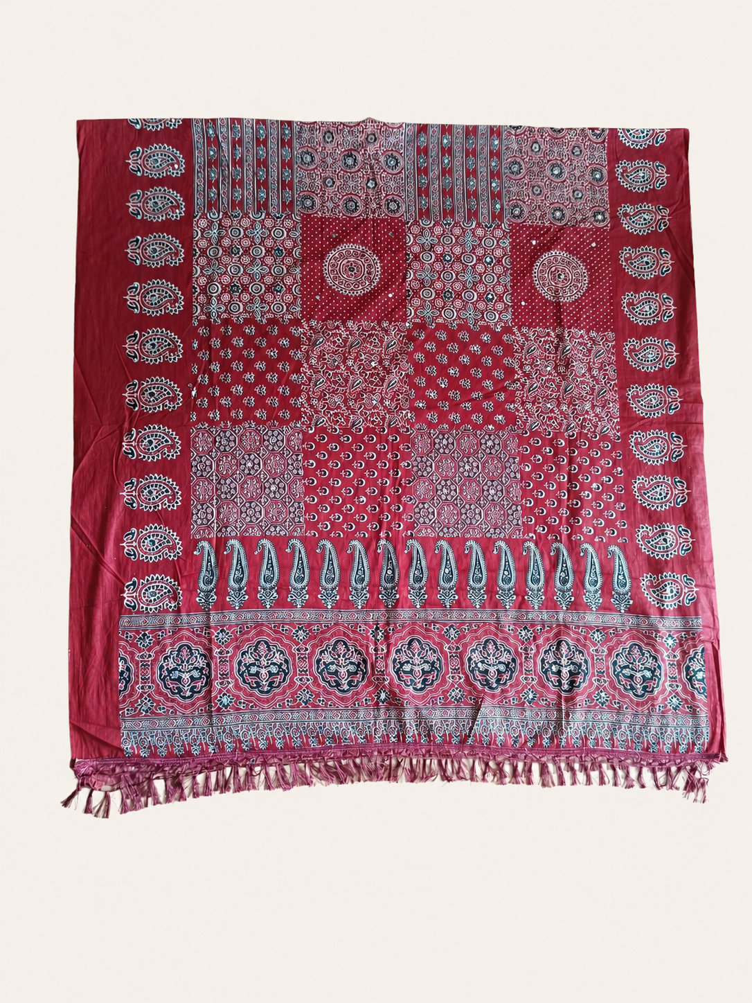 Maroon & Black Ajrakh Kali Chaniya Choli Set with Printed Dupatta SKU CAC-CC-AK-MB-3-1