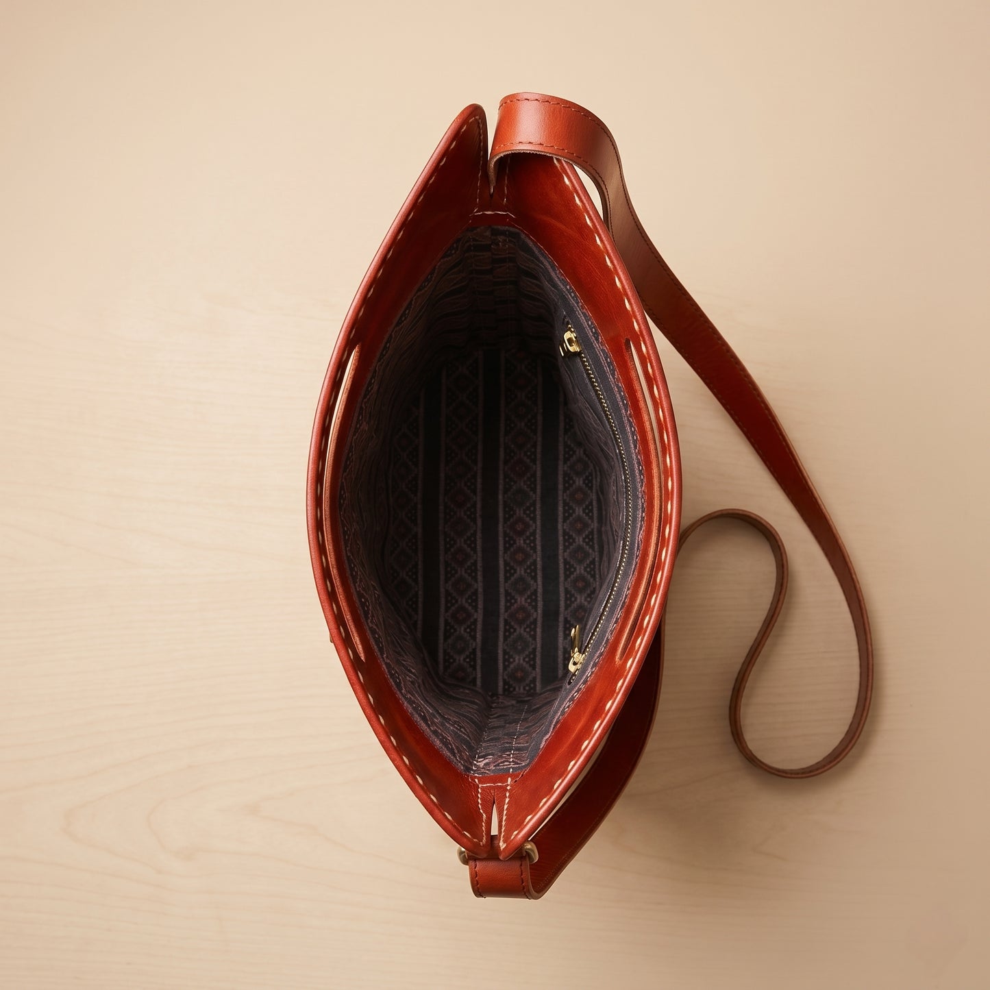 Handcrafted Pure Leather Mirror Work Sling Bag for Women – (37 cm) | Artisan Punch Work Design SKU - CAC-LSB-A1
