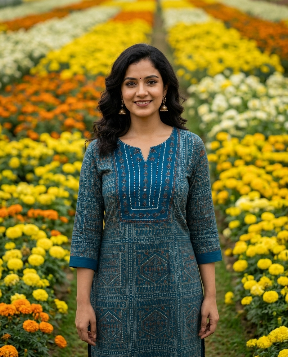 Kurti Long Modal Varli Print CAC-KL-MVP-B-2049