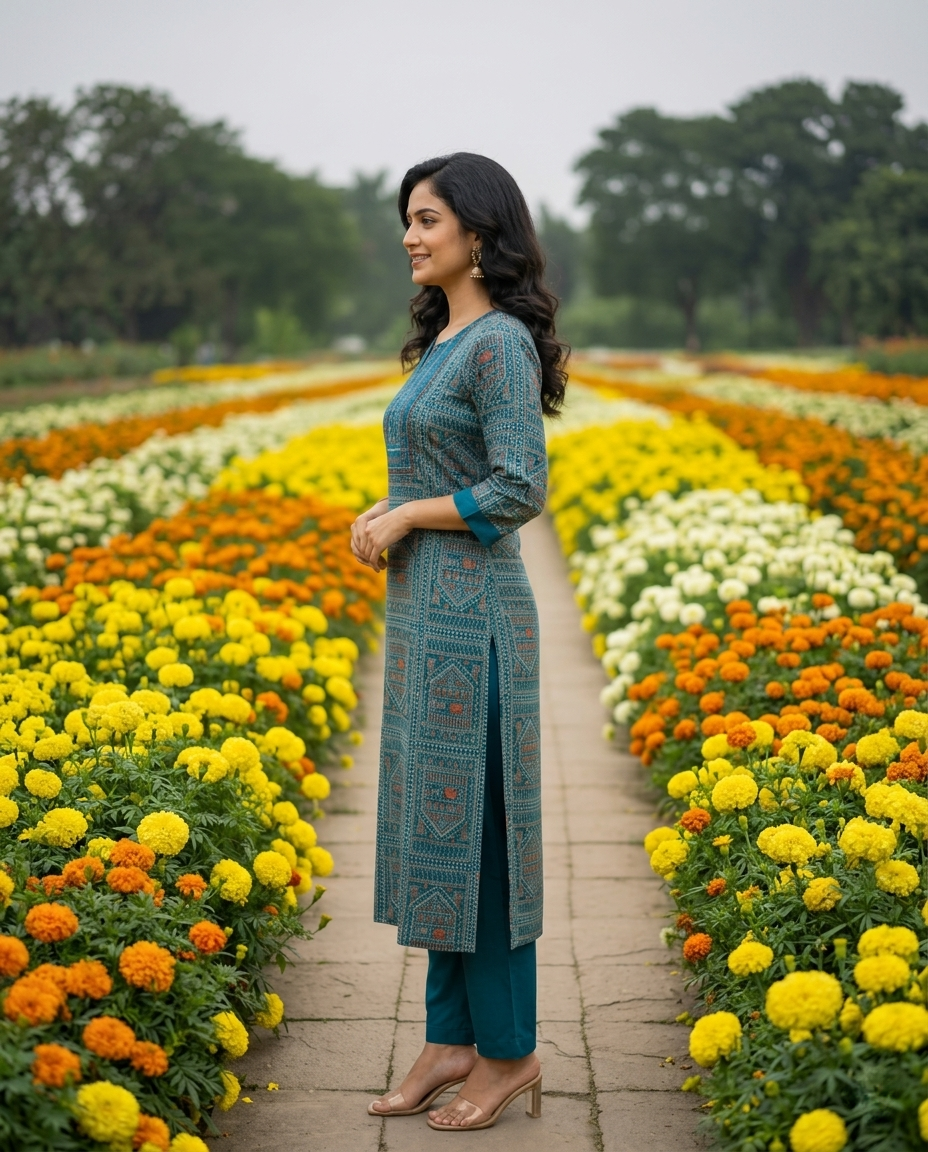 Kurti Long Modal Varli Print CAC-KL-MVP-B-2049