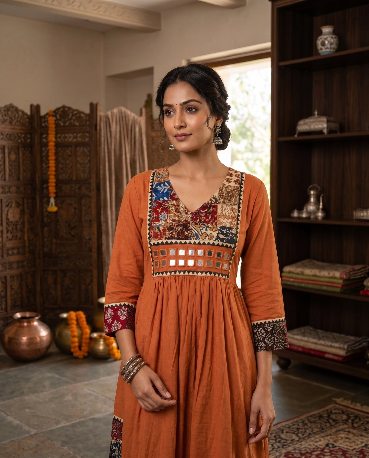 Kurti Long Thigadu Cotton CAC-KL-TC-O-1048