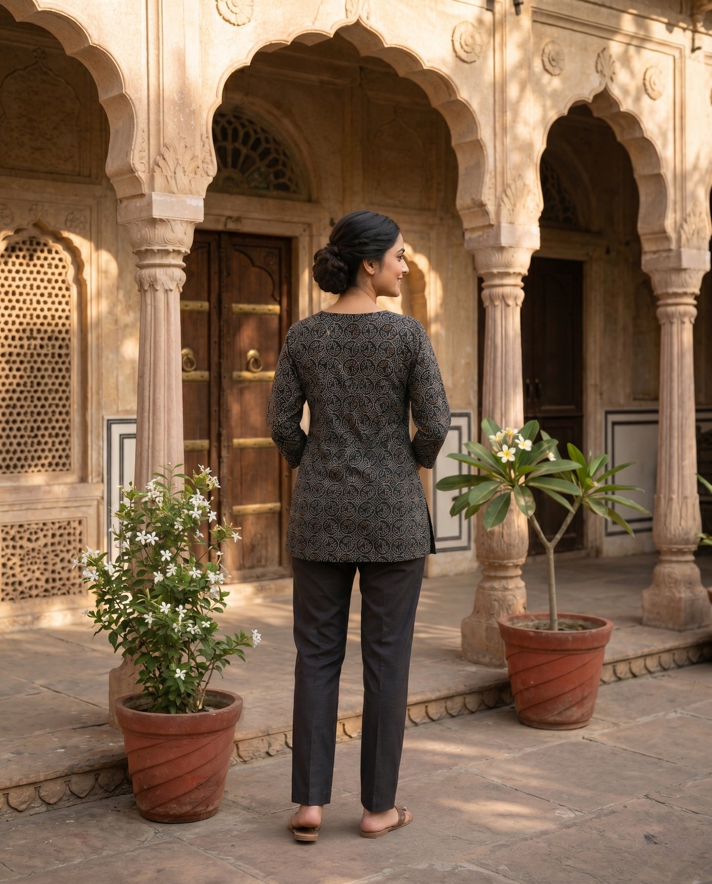Black Bandhani Modal Short Kurti for Women CAC-KS-BM-B-142