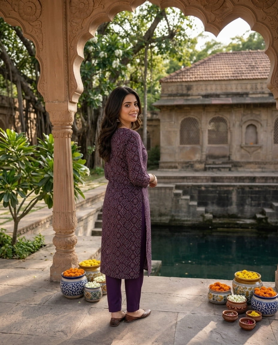 Kurti Long Bandhani Modal SKU - CAC-KL-BM-P-2027