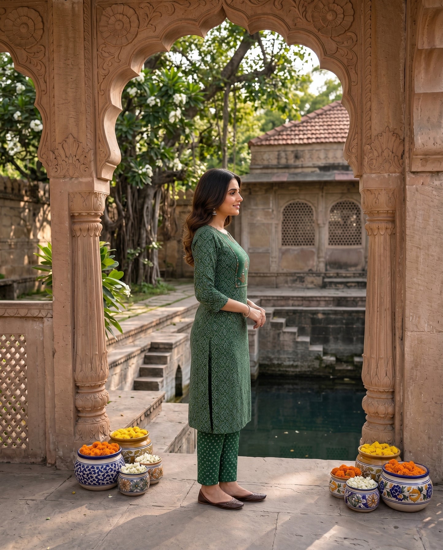Kurti Long Bandhani Modal SKU - CAC-KL-BM-G-2027