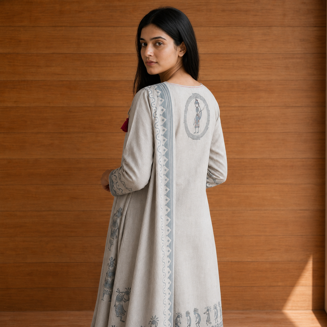 Women's Light Grey Cotton 3 Piece Kurta Set with Printed Dupatta SKU CAC-K3P-C-G-1