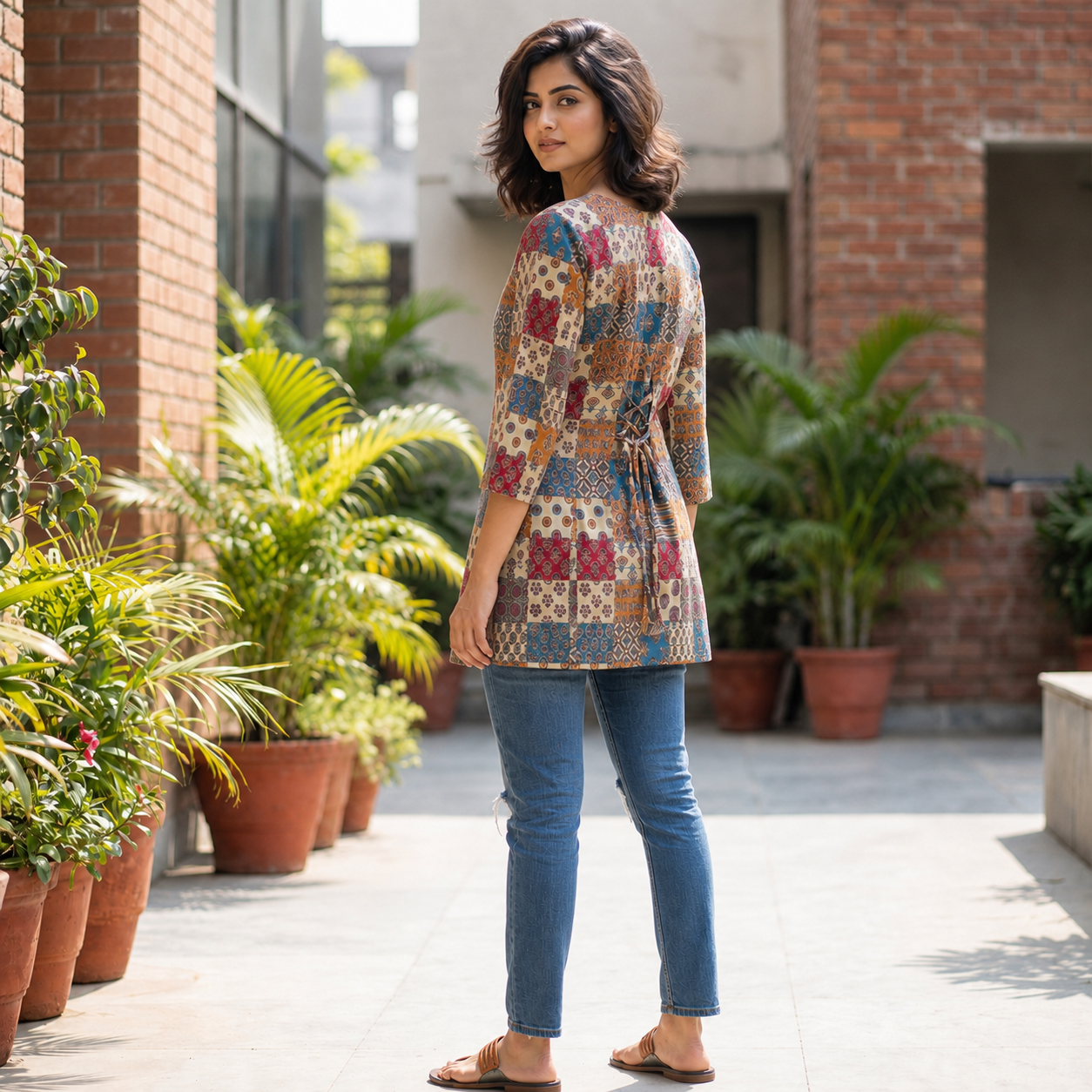 Kemric Cotton Fancy Printed Top with Decorative Back Dori for Women SKU CAC-KS-KCT-M-1
