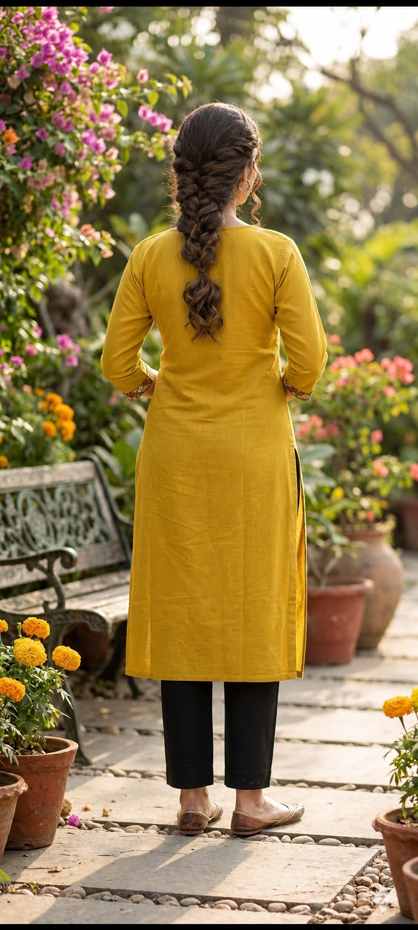 Kurti Long Cotton Slub Work SKU - CAC-KL-CSW-Y-1084