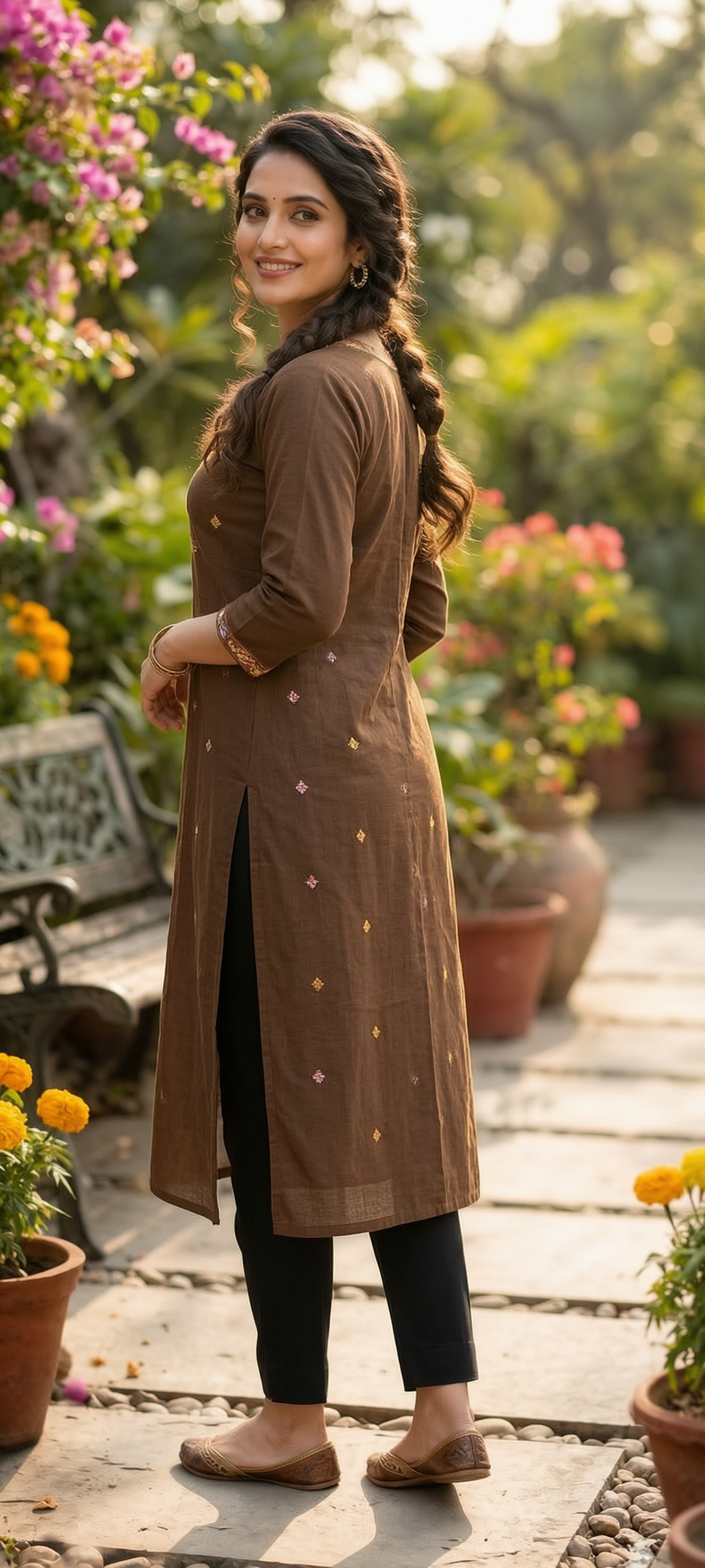 Kurti Long Cotton Slub Work SKU - CAC-KL-CSW-B-1084