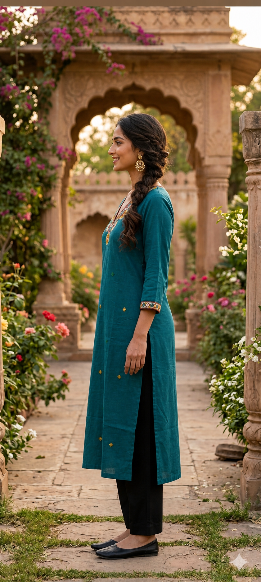 Kurti Long Cotton Slub Work SKU - CAC-KL-CSW-B-1084