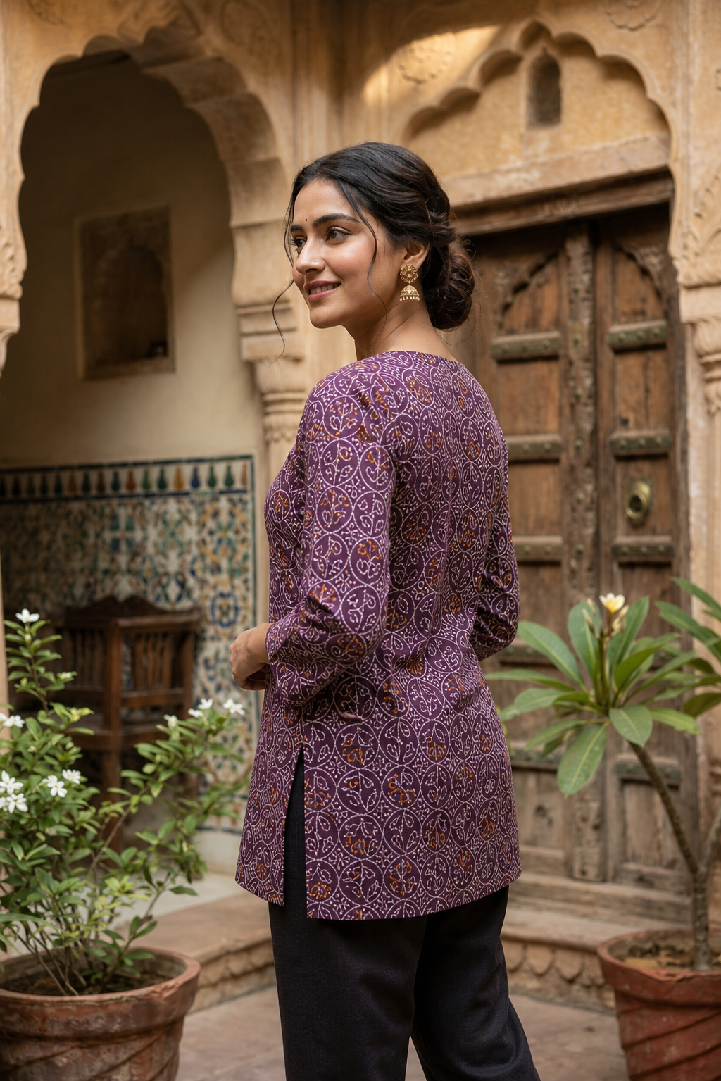 Purple Bandhani Modal Short Kurti for Women CAC-KS-BM-P-142