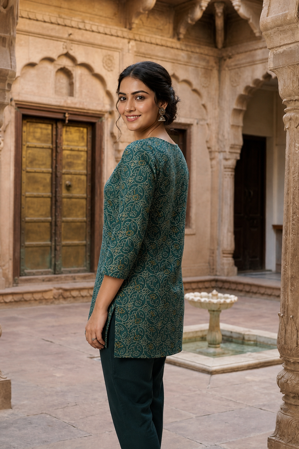 Green Bandhani Modal Short Kurti for Women CAC-KS-BM-G-142