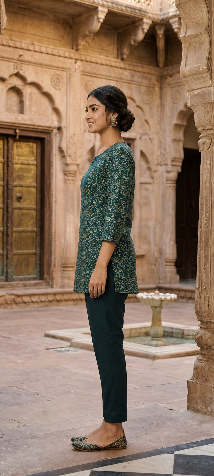 Green Bandhani Modal Short Kurti for Women CAC-KS-BM-G-142