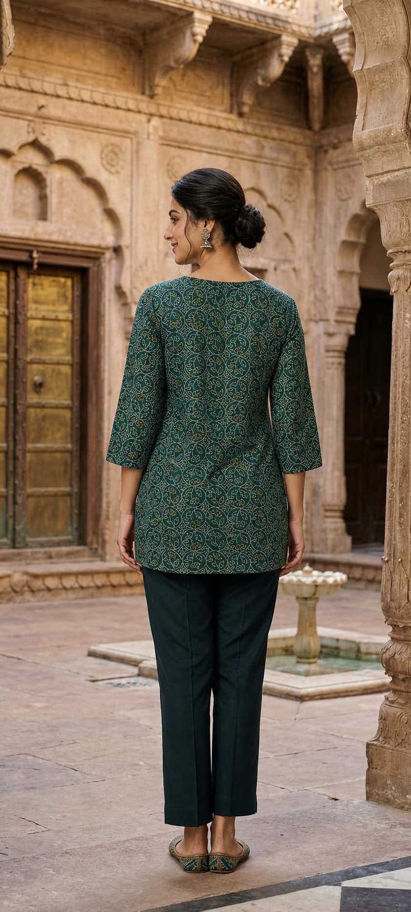 Green Bandhani Modal Short Kurti for Women CAC-KS-BM-G-142