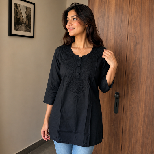 Heavy Rayon Self Work Short Top for Women SKU CAC-KS-R-B-1
