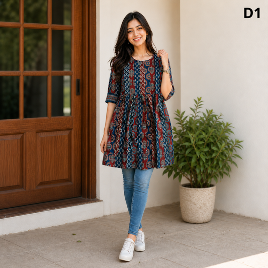 Cotton Printed Flared Kurti – 5 Designs SKU CAC-KS-MC-1