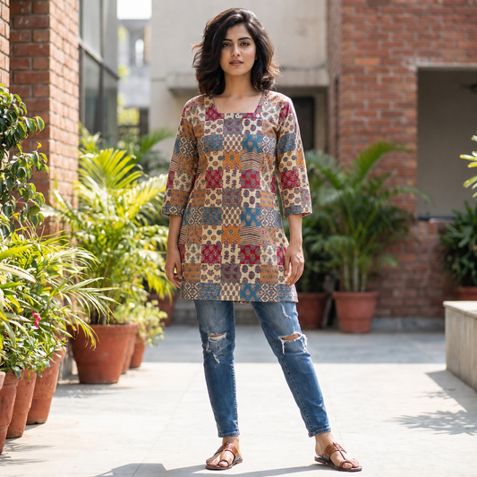 Kemric Cotton Fancy Printed Top with Decorative Back Dori for Women SKU CAC-KS-KCT-M-1