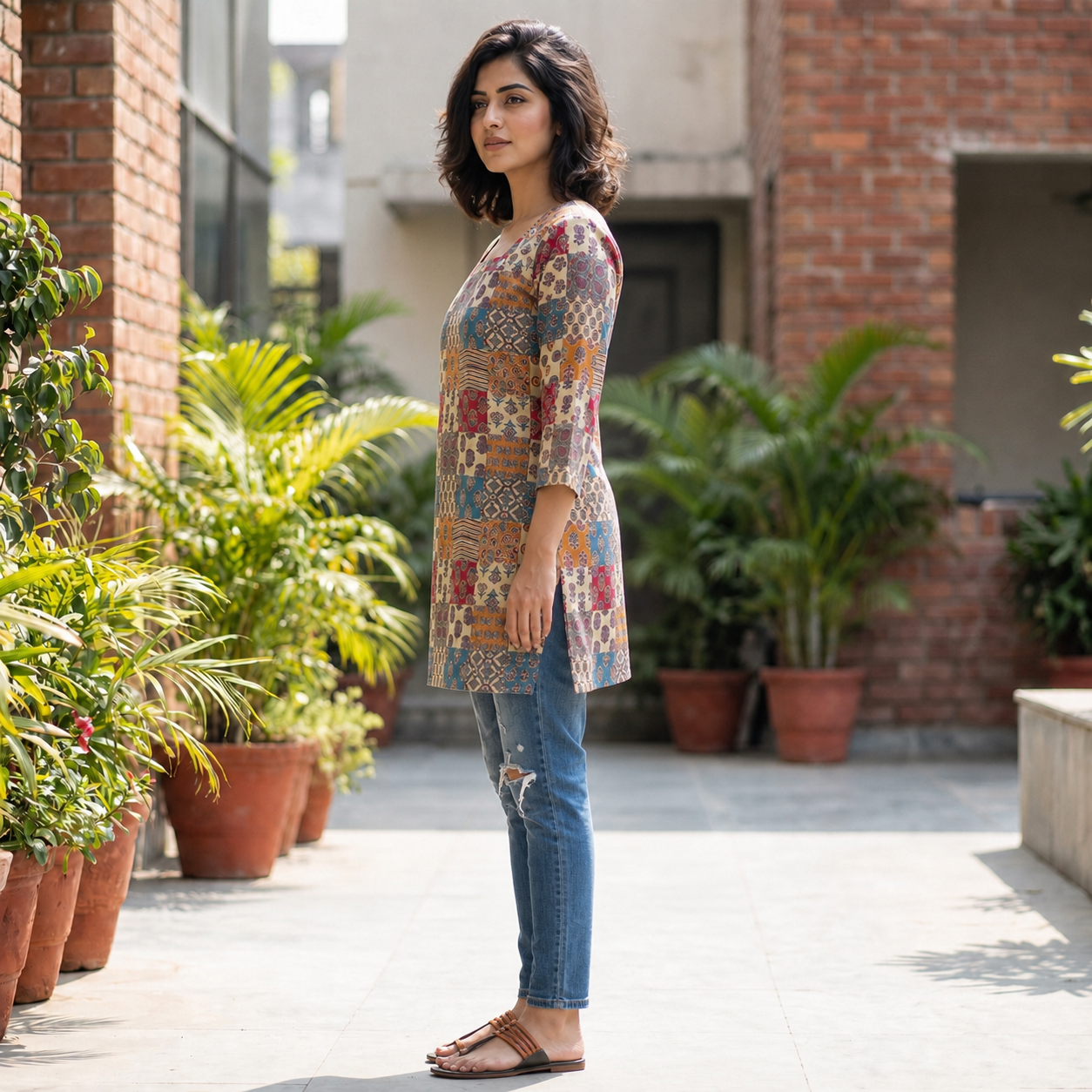 Kemric Cotton Fancy Printed Top with Decorative Back Dori for Women SKU CAC-KS-KCT-M-1