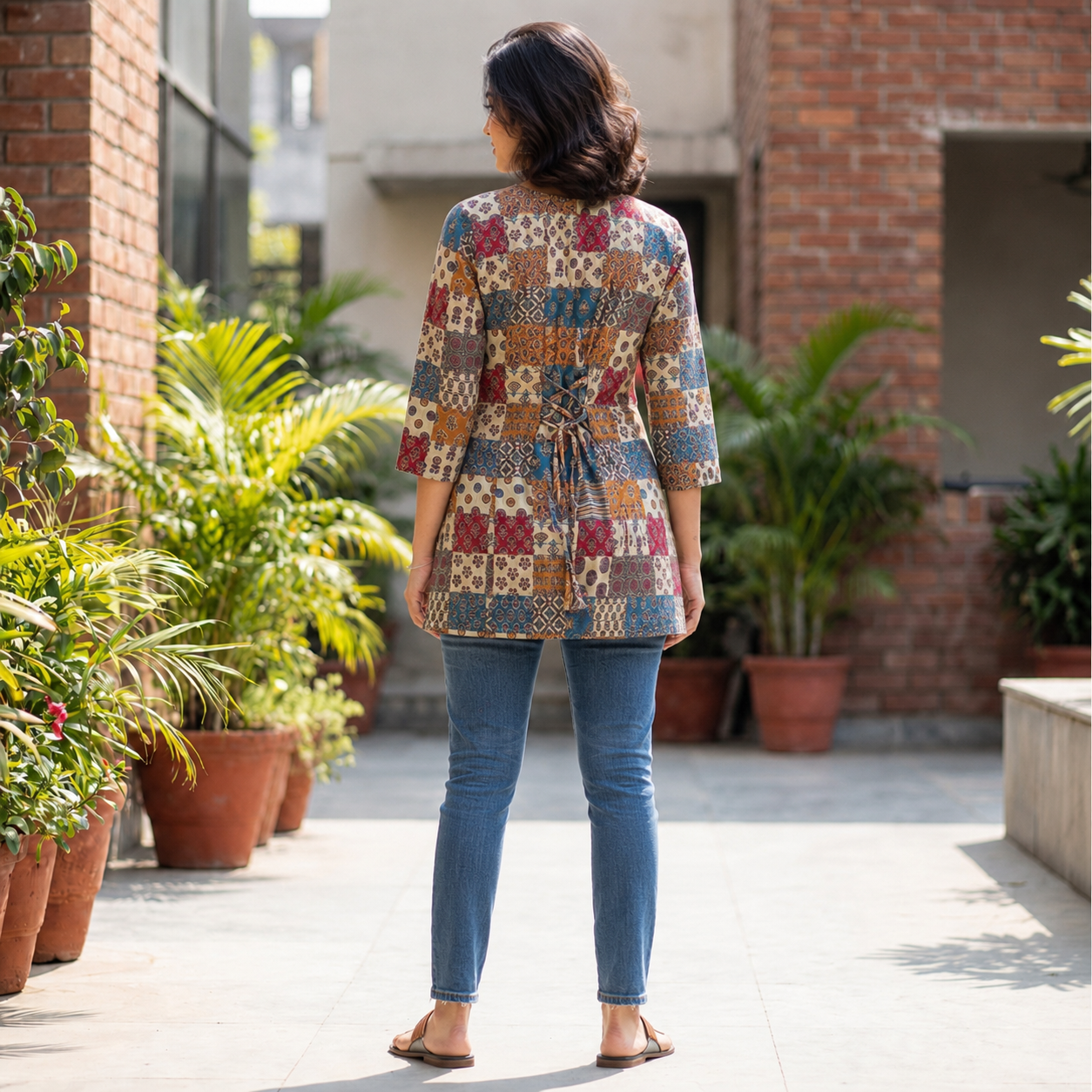 Kemric Cotton Fancy Printed Top with Decorative Back Dori for Women SKU CAC-KS-KCT-M-1