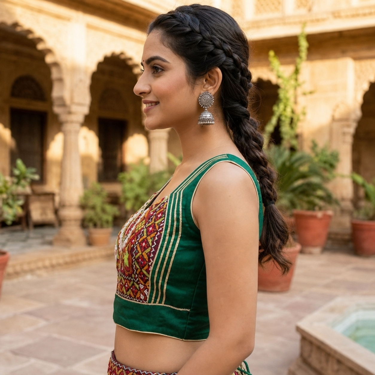 Kutchi Embroidery Sleeveless Blouse with Lace-Up Back CAC-BL-BHP-G-1