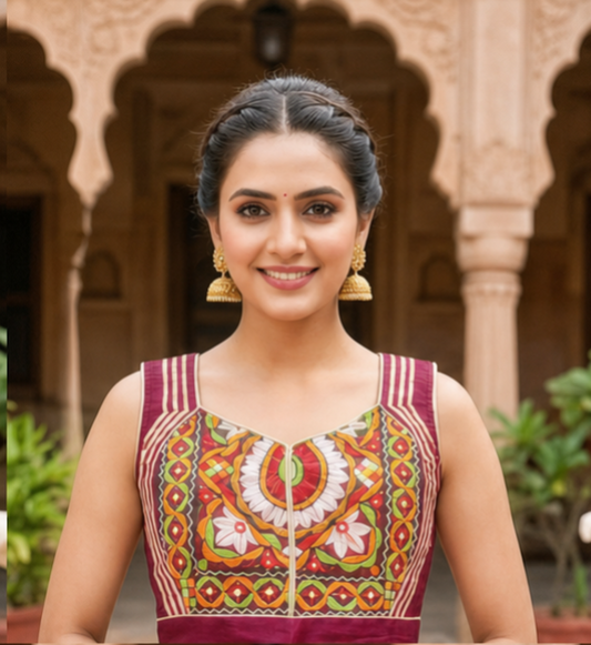Kutchi Embroidery Sleeveless Blouse with Lace-Up Back CAC-BL-BHP-M-1