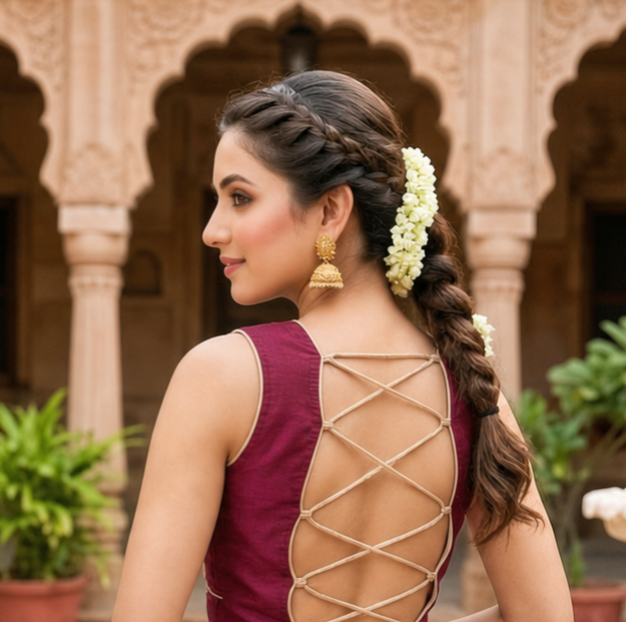 Kutchi Embroidery Sleeveless Blouse with Lace-Up Back CAC-BL-BHP-M-1