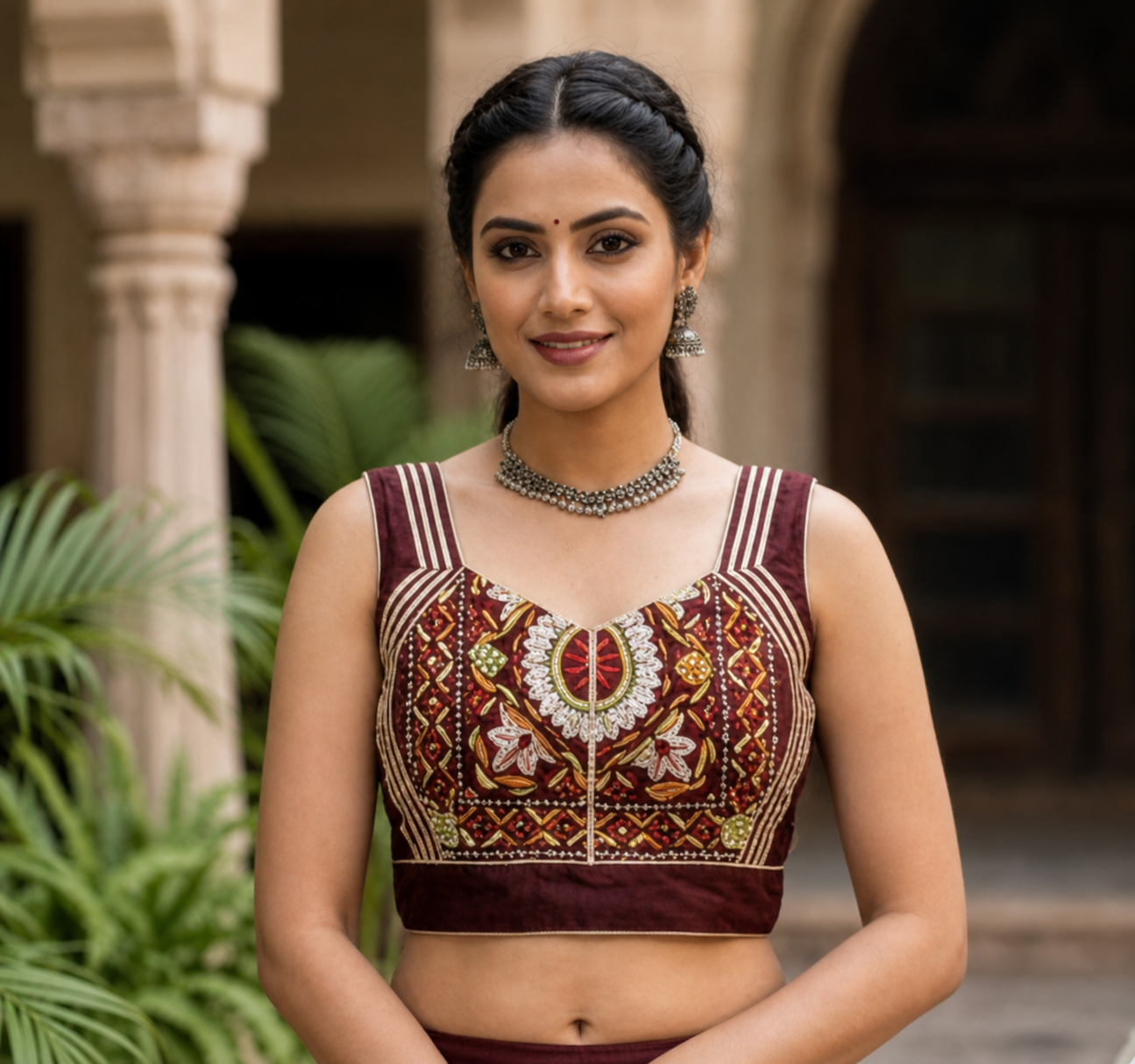 Kutchi Embroidery Sleeveless Blouse with Lace-Up Back CAC-BL-BHP-M-2