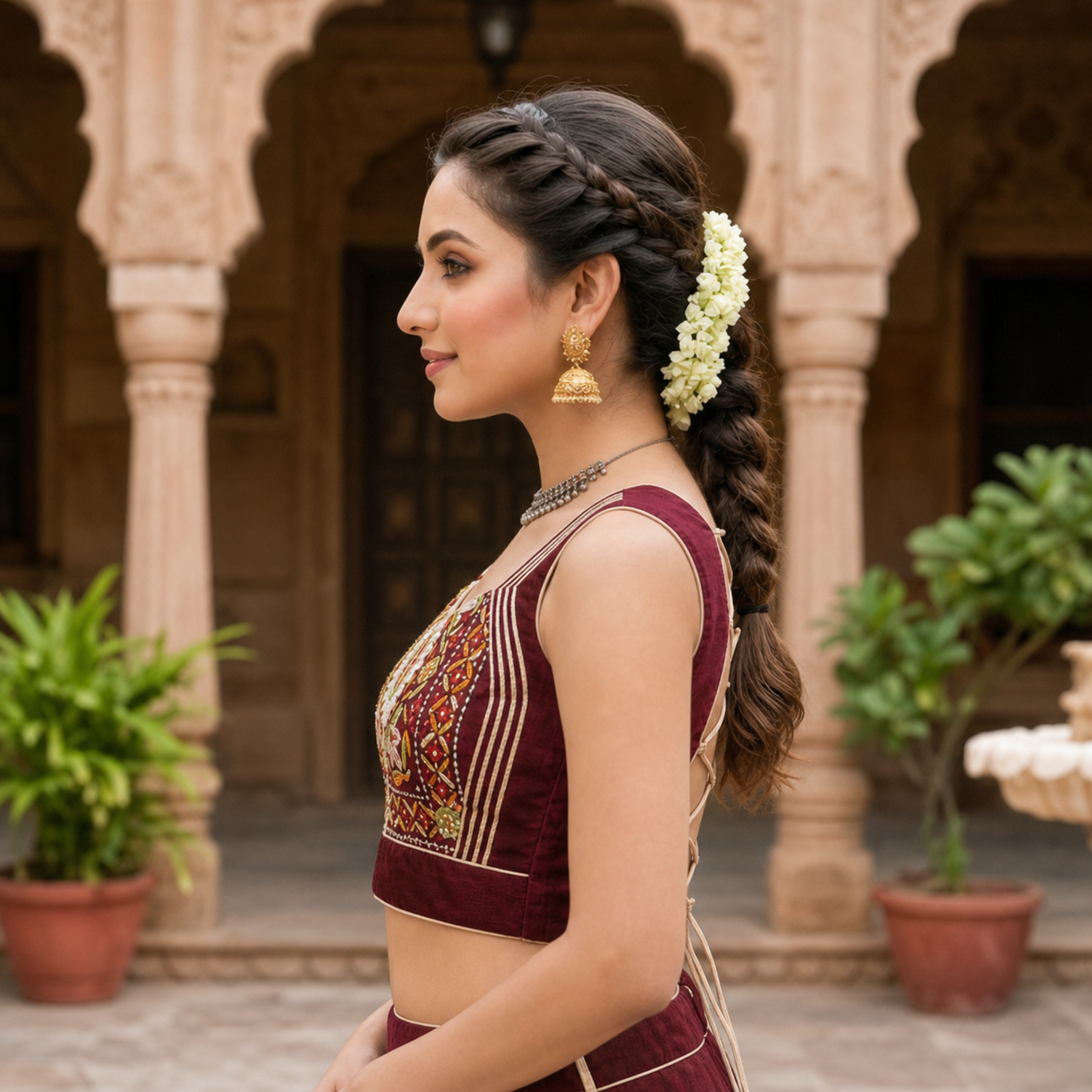 Kutchi Embroidery Sleeveless Blouse with Lace-Up Back CAC-BL-BHP-M-2