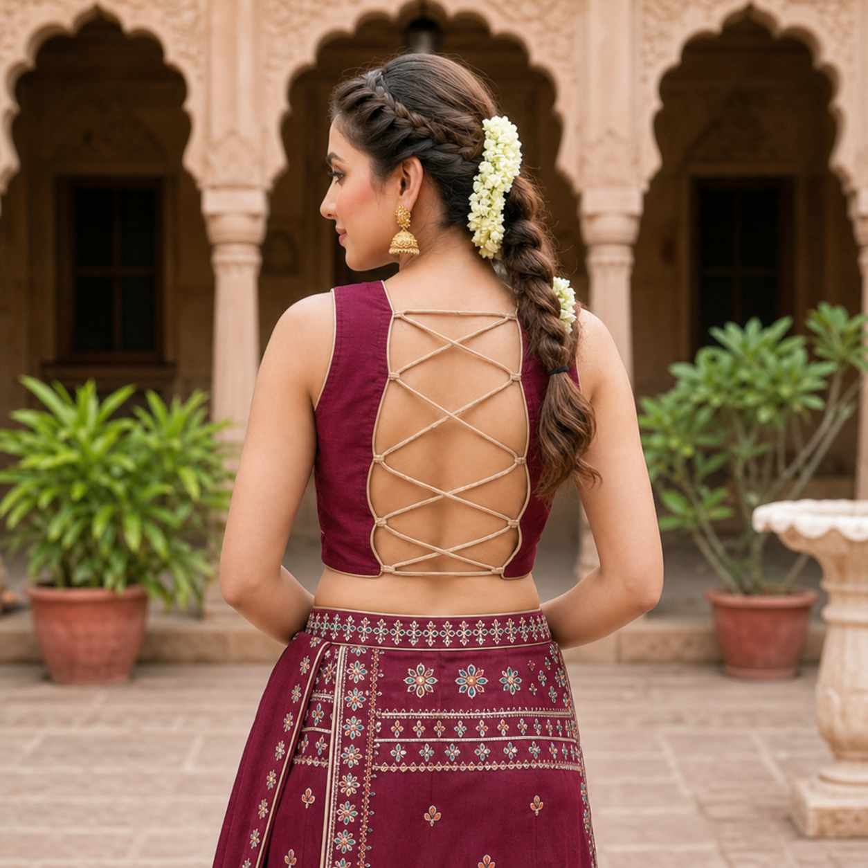 Kutchi Embroidery Sleeveless Blouse with Lace-Up Back CAC-BL-BHP-M-2