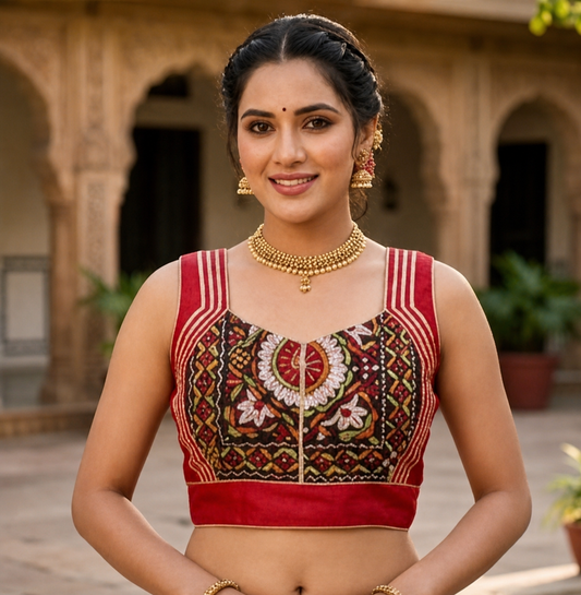 Kutchi Embroidery Sleeveless Blouse with Lace-Up Back CAC-BL-BHP-R-1