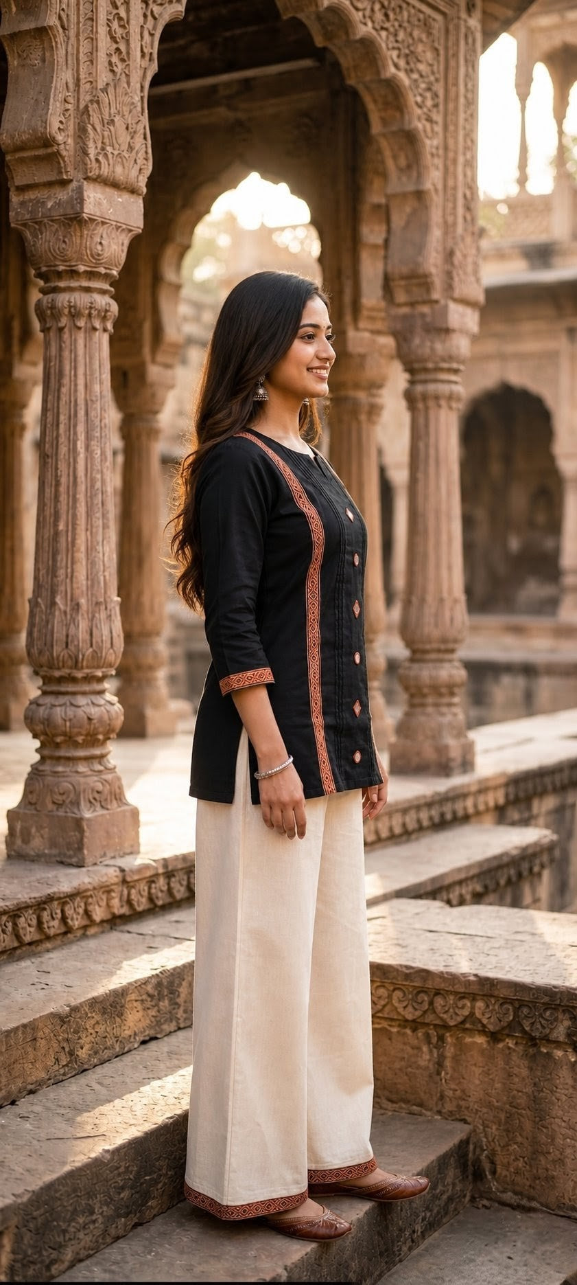 Cotton Dhabu Mirror Work Short Kurti for Women | Black CAC-KS-CD-B-181