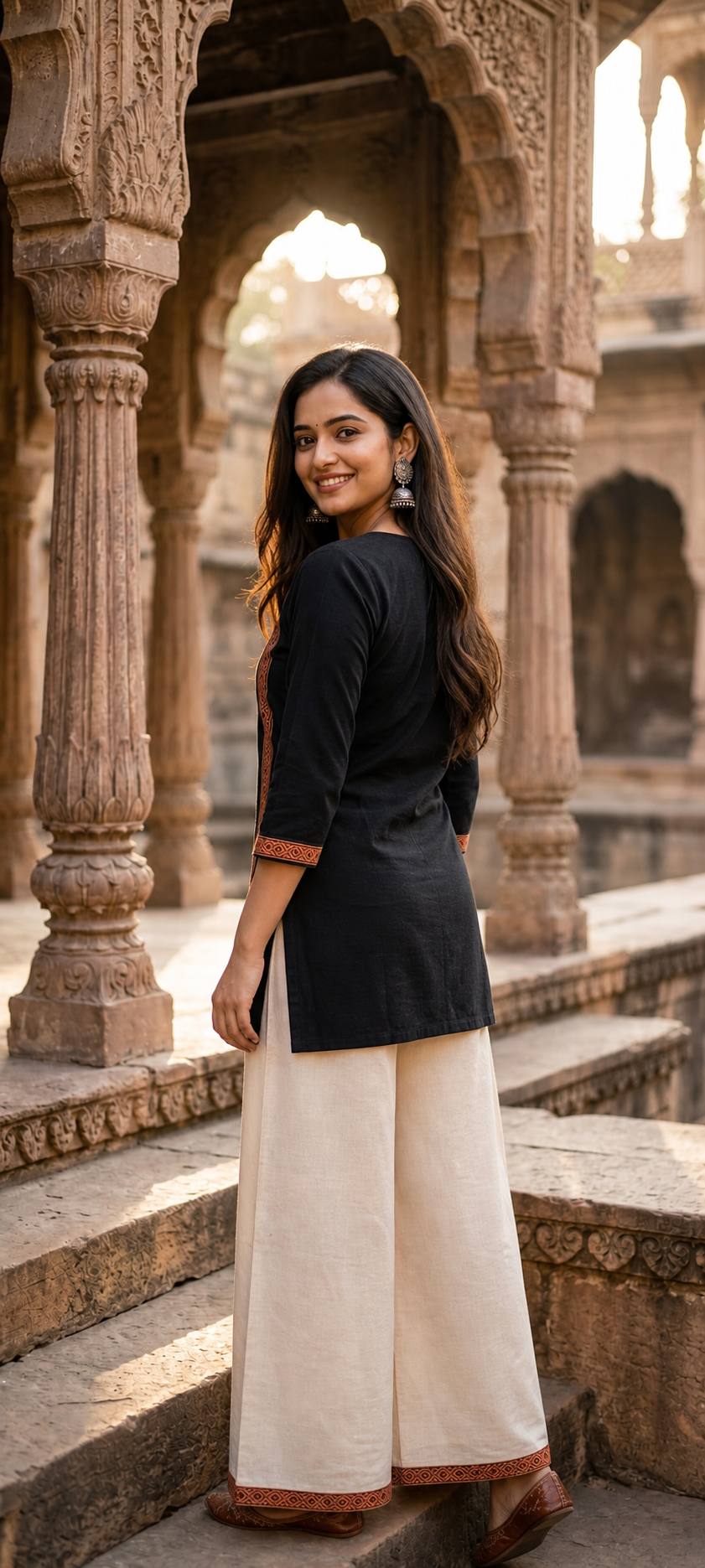 Cotton Dhabu Mirror Work Short Kurti for Women | Black CAC-KS-CD-B-181