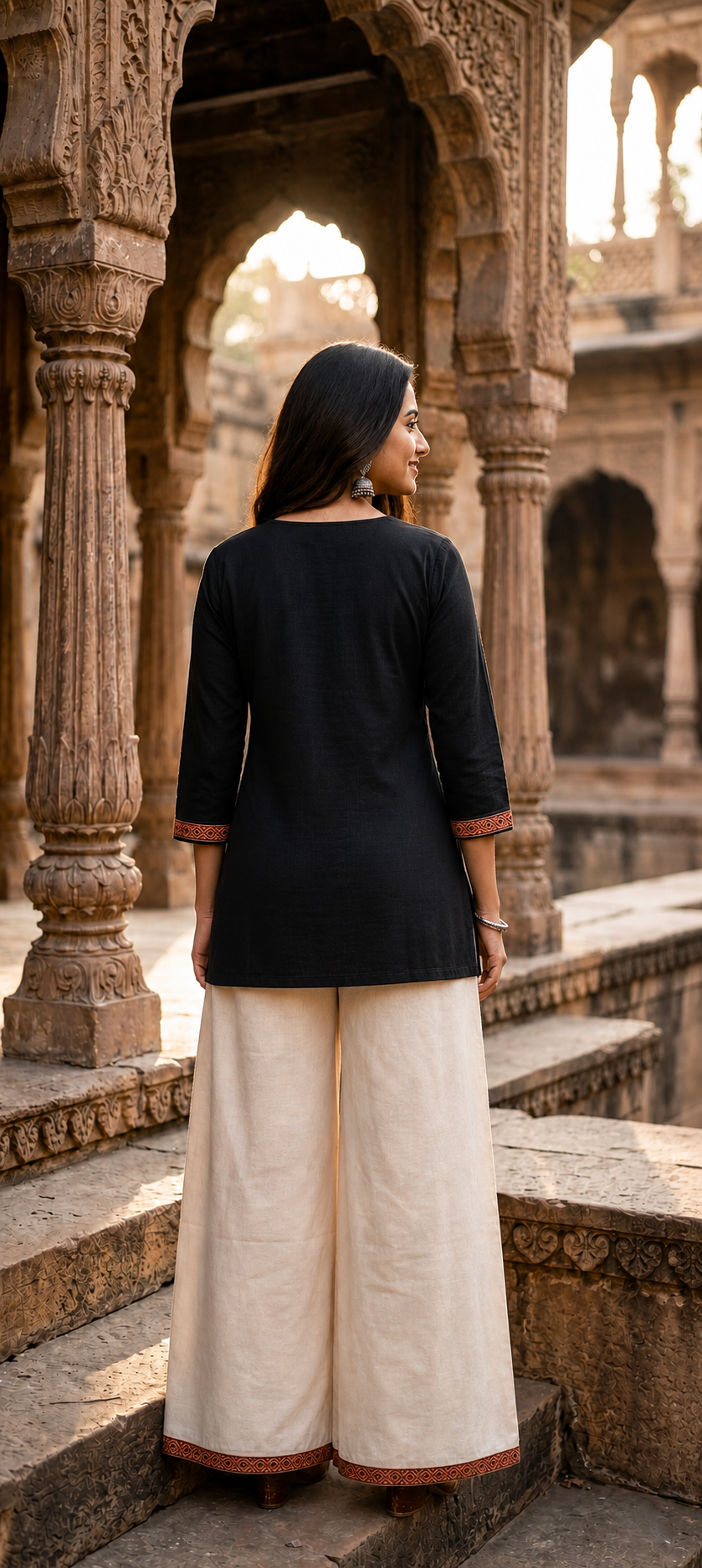 Cotton Dhabu Mirror Work Short Kurti for Women | Black CAC-KS-CD-B-181