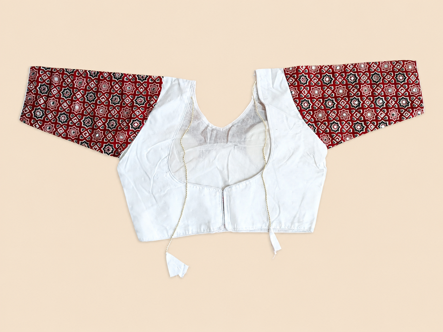 Ajrakh Chakar Pech Chaniya Choli Set with Printed Dupatta  White & Deep Maroon SKU CAC-CC-ACP-WDM-1-4