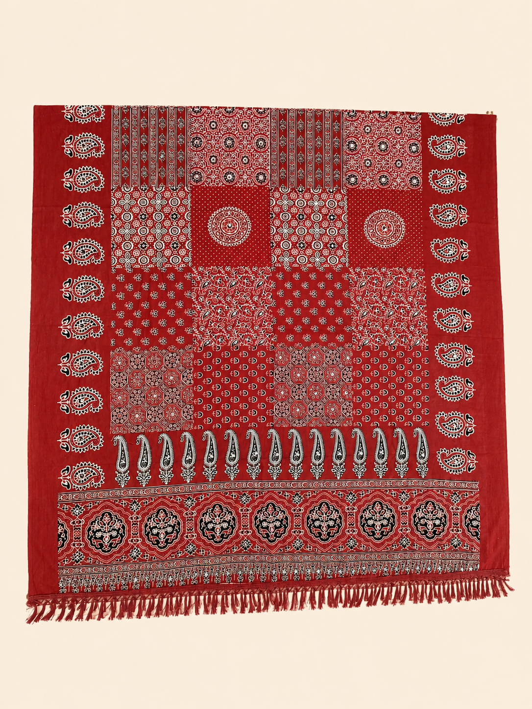 Ajrakh Chakar Pech Chaniya Choli Set with Printed Dupatta  White & Deep Maroon SKU CAC-CC-ACP-WDM-1-4