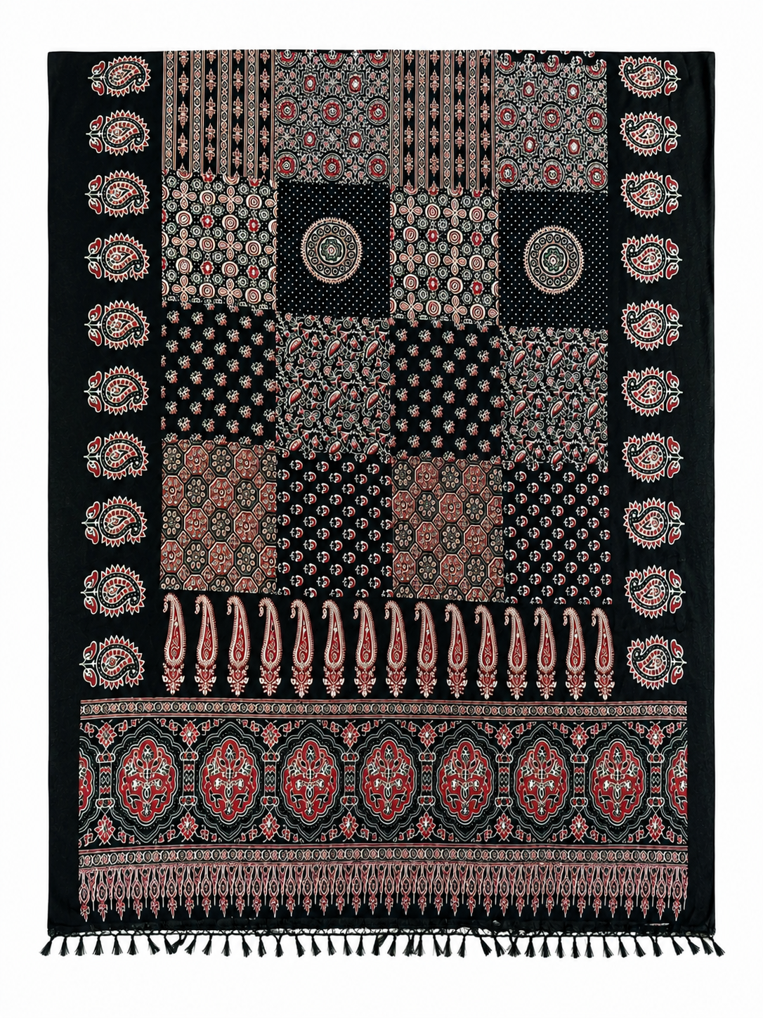 Maroon & Black Ajrakh Kali Chaniya Choli Set with Printed Dupatta SKU CAC-CC-AK-MB-3-3