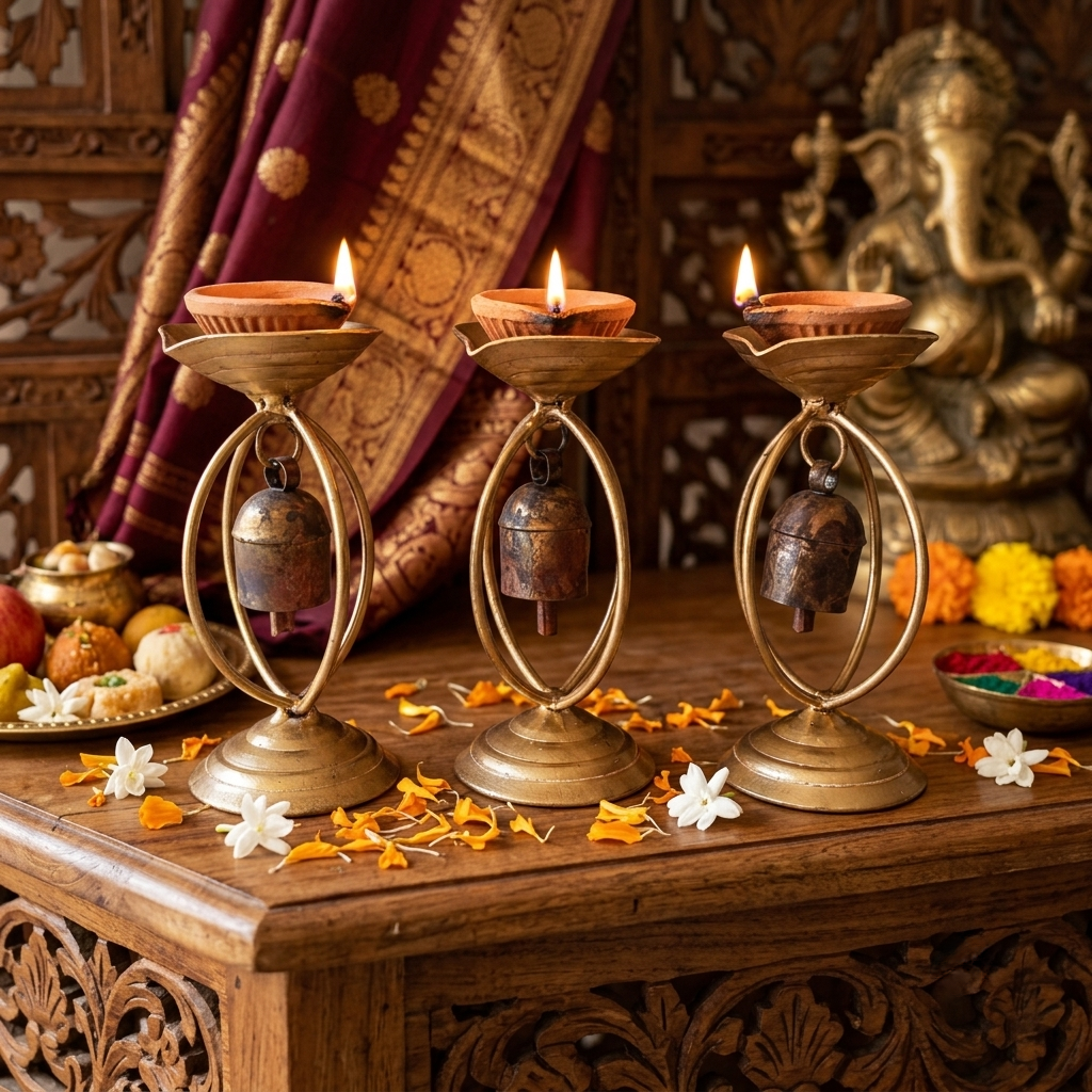Copper Bell Diya Double Cap SKU - CAC-CB-DDC-1