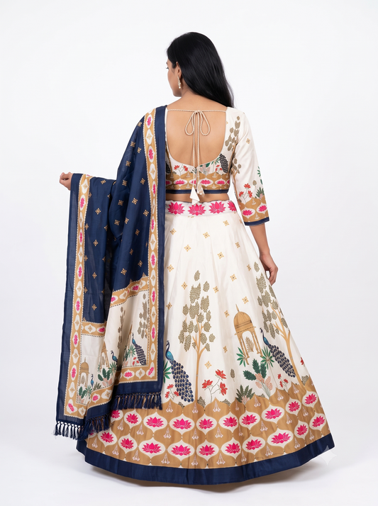 Ivory & Navy Digital Print Chaniya Choli with Printed Dupatta SKU CAC-CC-DP-IN-4-5