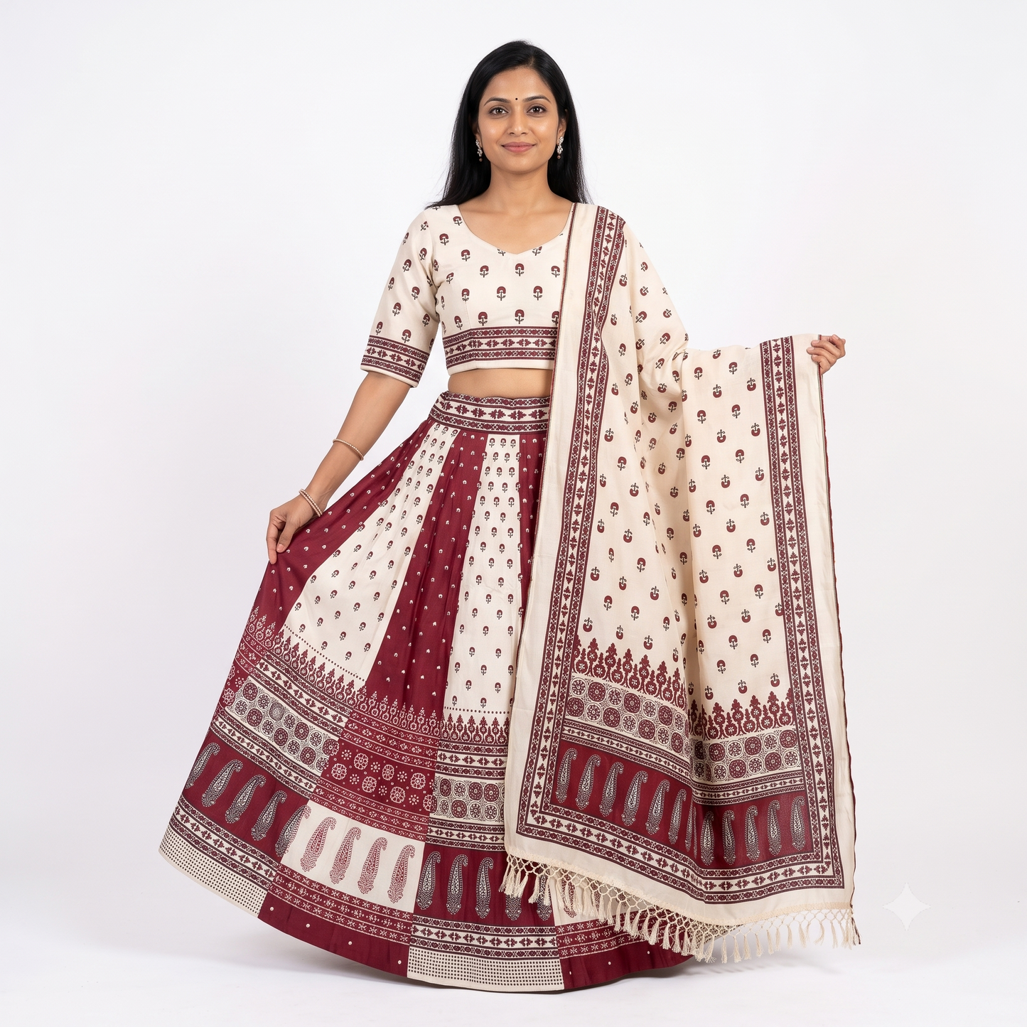 Ivory & Maroon Digital Print Chaniya Choli with Printed Dupatta SKU CAC-CC-DP-IM-4-2