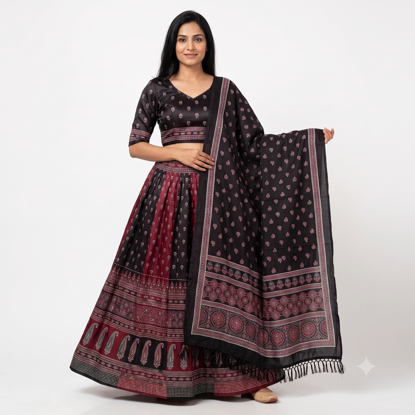 Black & Maroon Digital Print Chaniya Choli with Printed Dupatta SKU CAC-CC-DP-BM-4-1