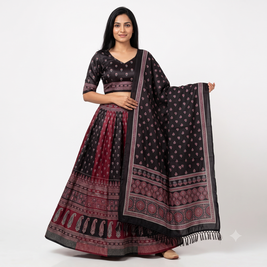 Black & Maroon Digital Print Chaniya Choli with Printed Dupatta SKU CAC-CC-DP-BM-4-1