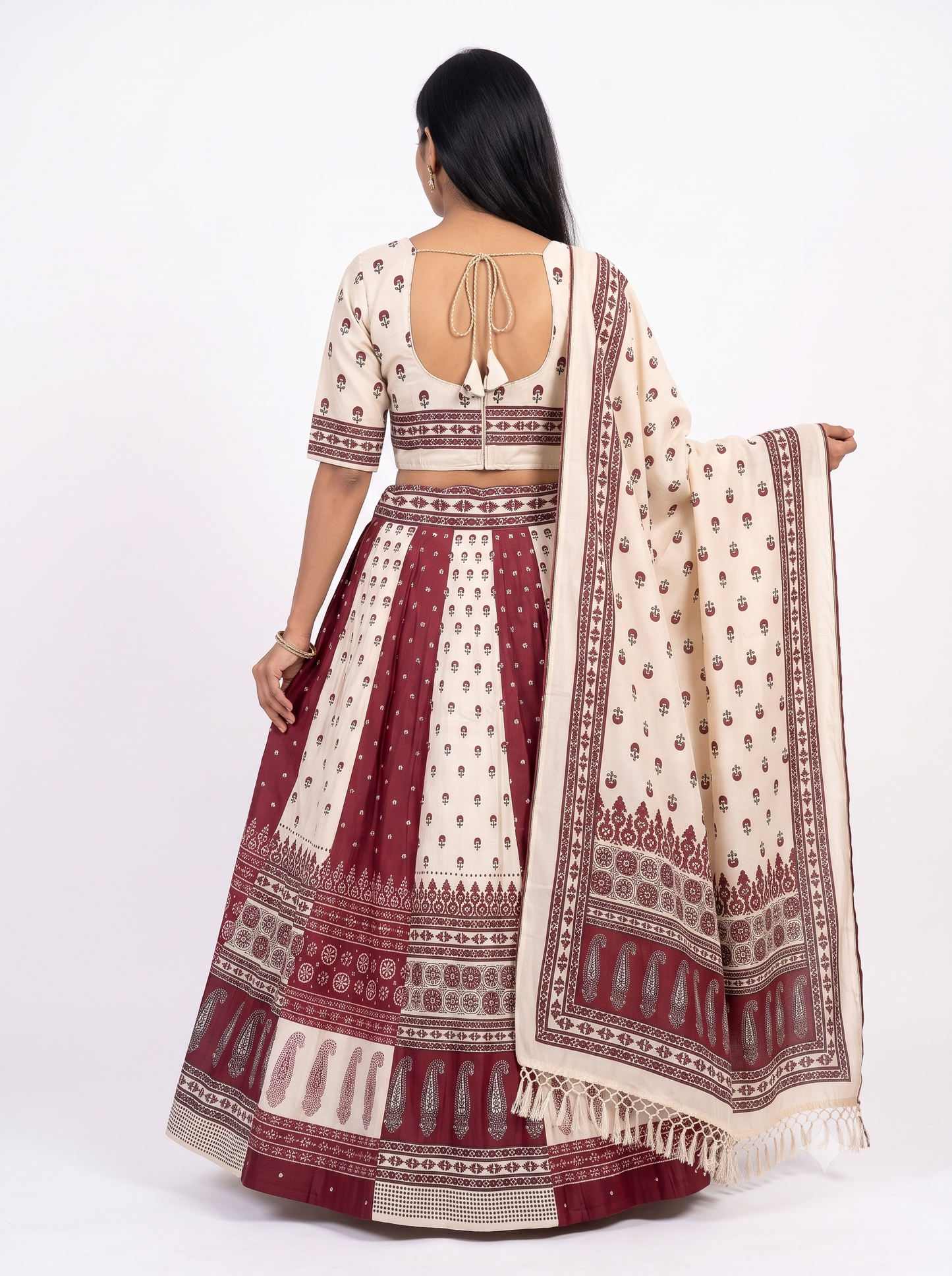 Ivory & Maroon Digital Print Chaniya Choli with Printed Dupatta SKU CAC-CC-DP-IM-4-2